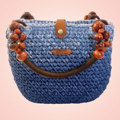 Sac à main au crochet fait main modèle Amélie, tons Azur Délicate