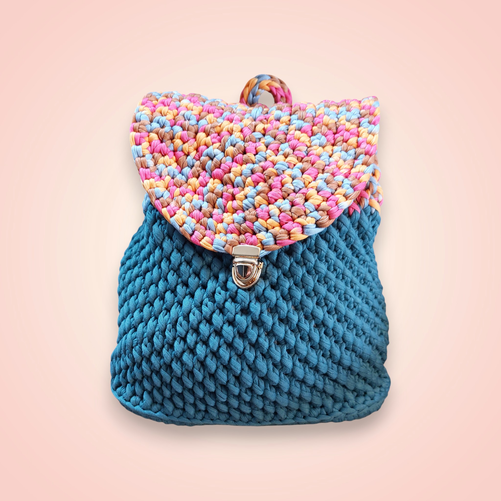 Sac à dos au crochet fait main modèle Juliette - Turquoise, tons turquoise