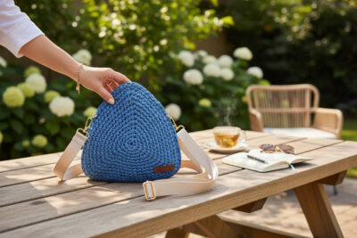 Sac bandoulière Aveline Bleu Horizon – au quotidien Sac bandoulière au crochet fait main modèle Aveline Bleu Horizon, au quotidien