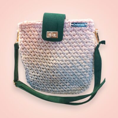 Sac bandoulière au crochet fait main modèle Céleste Vert Pivoine, création artisanale unique