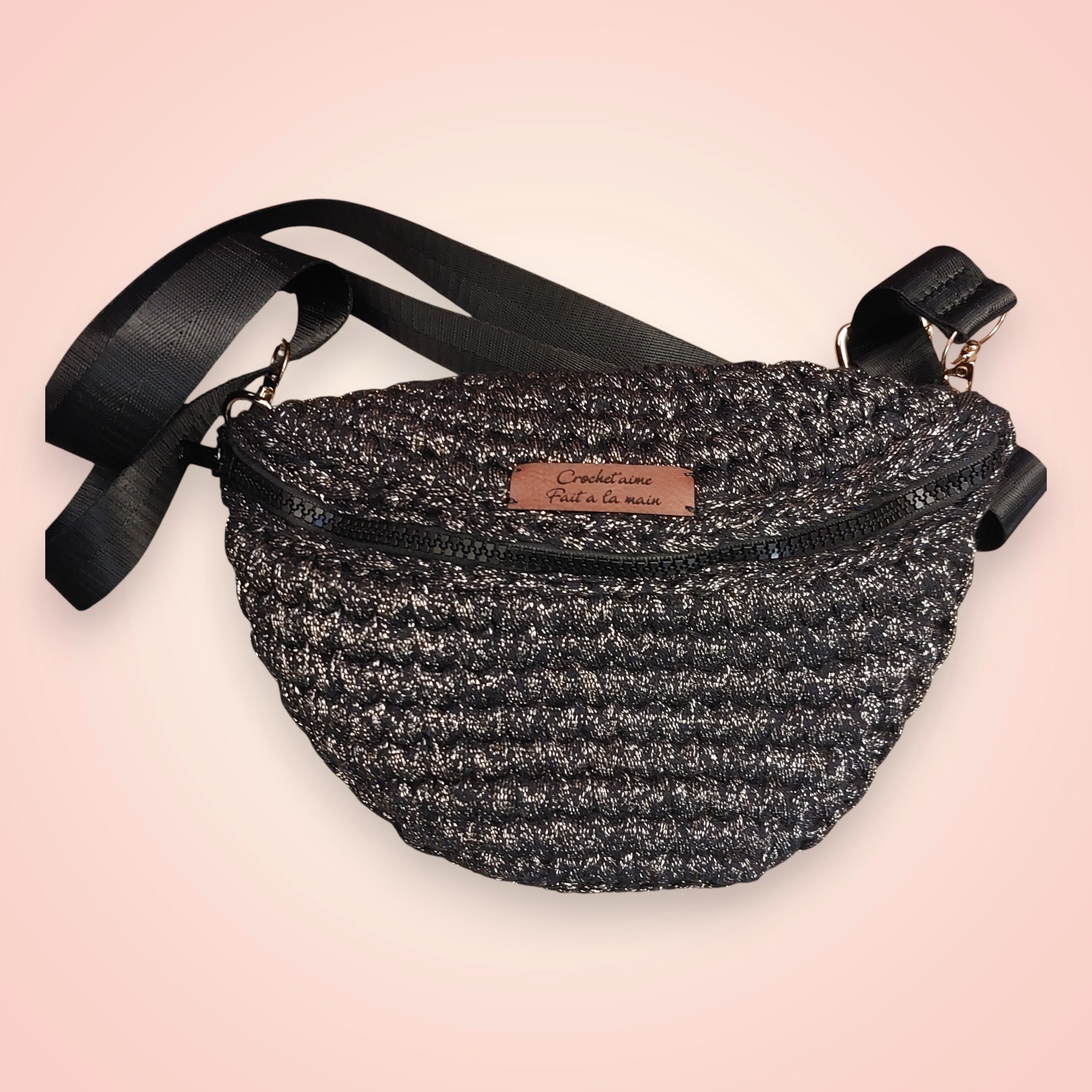 Sac banane au crochet fait main modèle Luna - Noir étoile, création artisanale unique